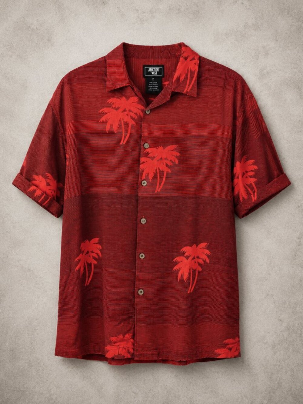 Junction West Red Palm Tree Hawaiian Button Front Shirt - L